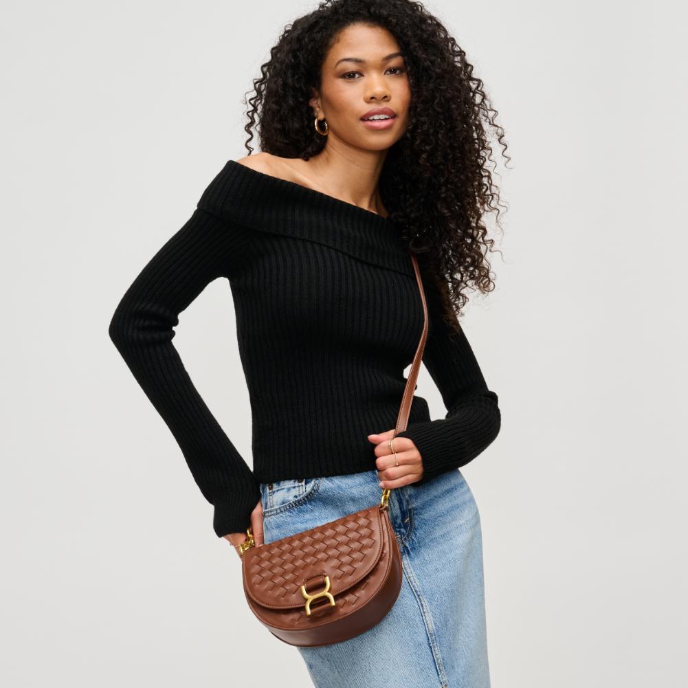 Woman wearing Chocolate Urban Expressions Alise Crossbody 840611194039 View 2 | Chocolate