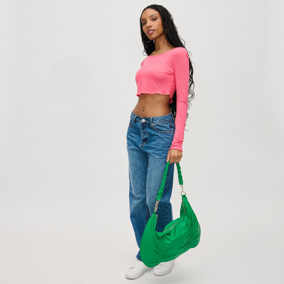 Woman wearing Kelly Green Urban Expressions Amber Hobo 840611130440 View 4 | Kelly Green