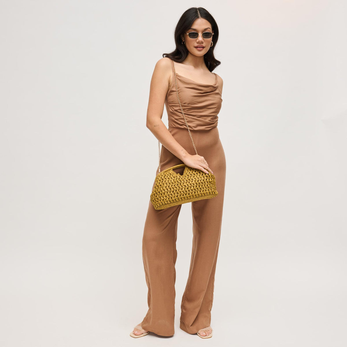 Woman wearing Mustard Urban Expressions Abigail Crossbody 840504204111 View 3 | Mustard