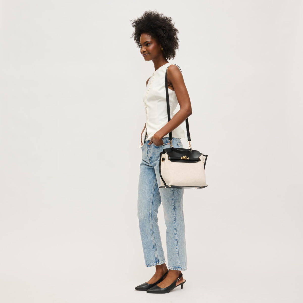 Woman wearing Ivory Black Urban Expressions Yoana Satchel 840611152794 View 4 | Ivory Black