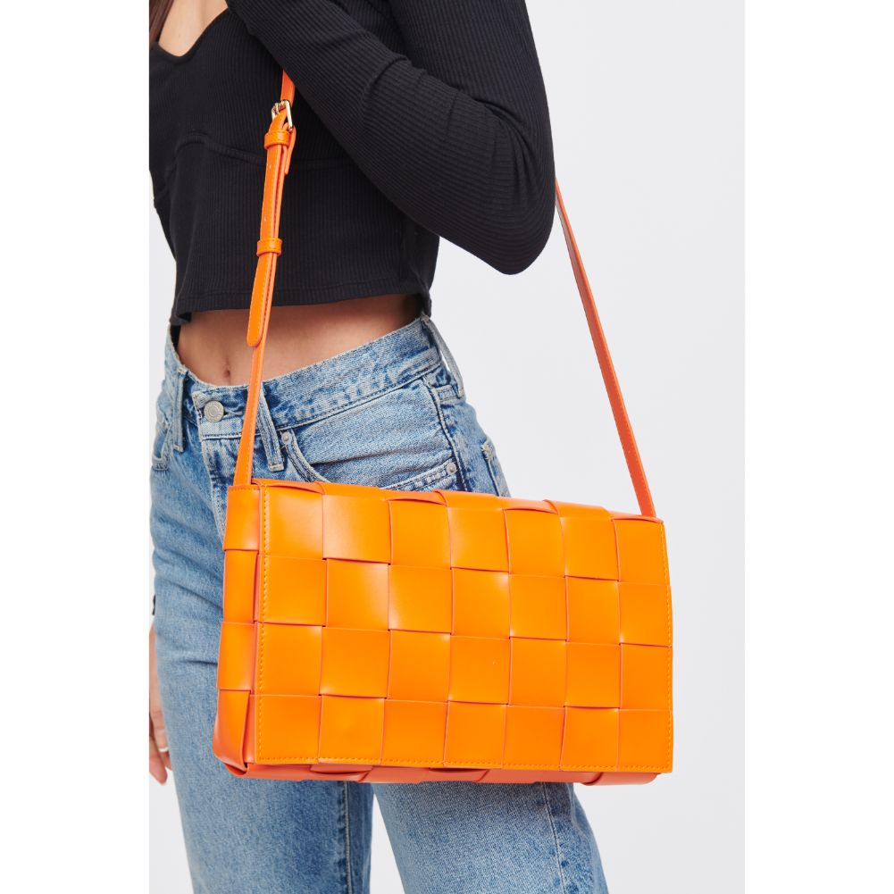 Woman wearing Tangerine Urban Expressions Olga - Woven Crossbody 818209019248 View 1 | Tangerine
