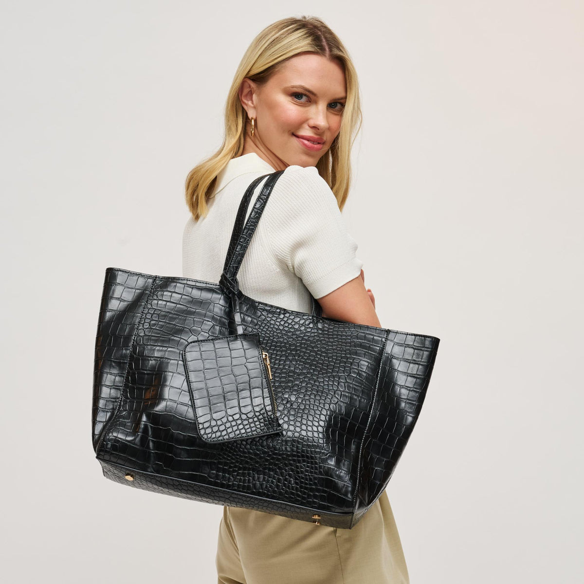 Woman wearing Black Urban Expressions Tiffany Tote 840611198976 View 4 | Black