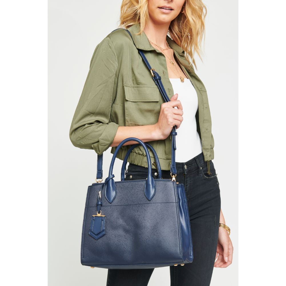 Woman wearing Navy Urban Expressions Cooper Satchel NA-840611153579 View 4 | Navy