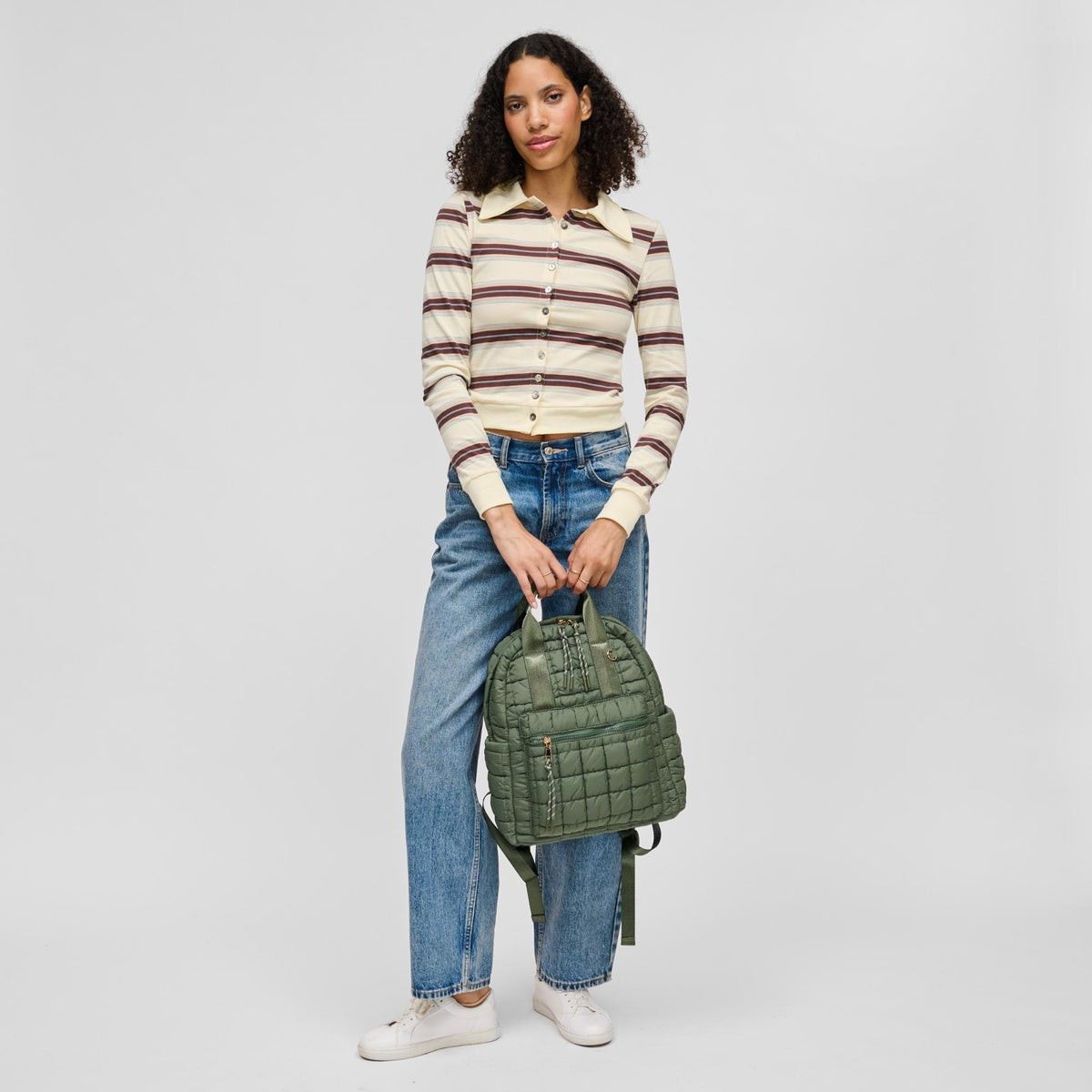 Woman wearing Olive Urban Expressions Smith Backpack 840504214608 View 4 | Olive
