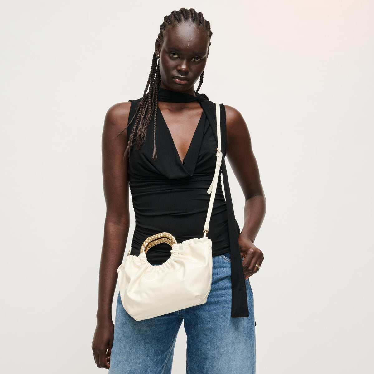 Woman wearing Bone Urban Expressions Myles Crossbody 840504204722 View 4 | Bone