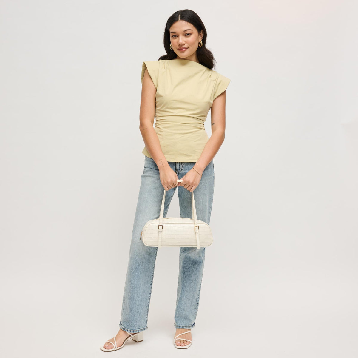 Woman wearing Ivory Urban Expressions Athena Shoulder Bag 840504206177 View 2 | Ivory