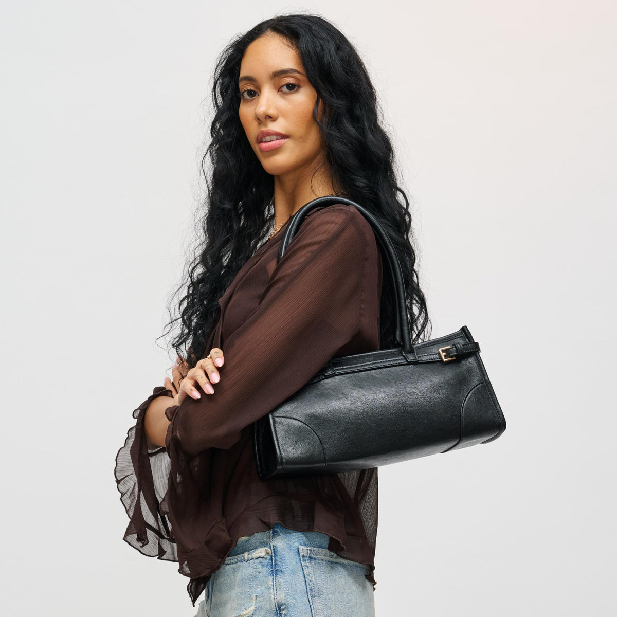 Woman wearing Black Urban Expressions Jade Crossbody 840611198235 View 4 | Black