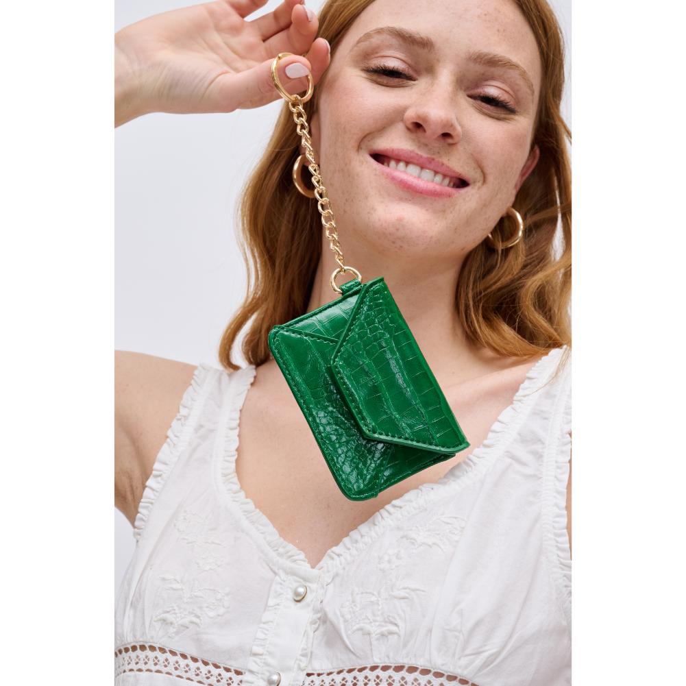 Woman wearing Kelly Green Urban Expressions Gia - Croco Card Holder 840611121646 View 2 | Kelly Green