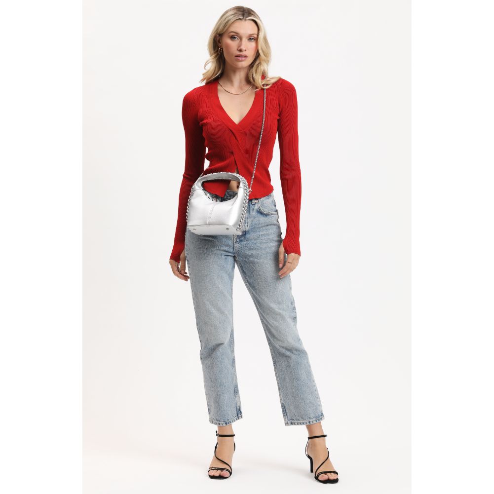 Woman wearing Silver Urban Expressions Lita Crossbody 840611114013 View 3 | Silver