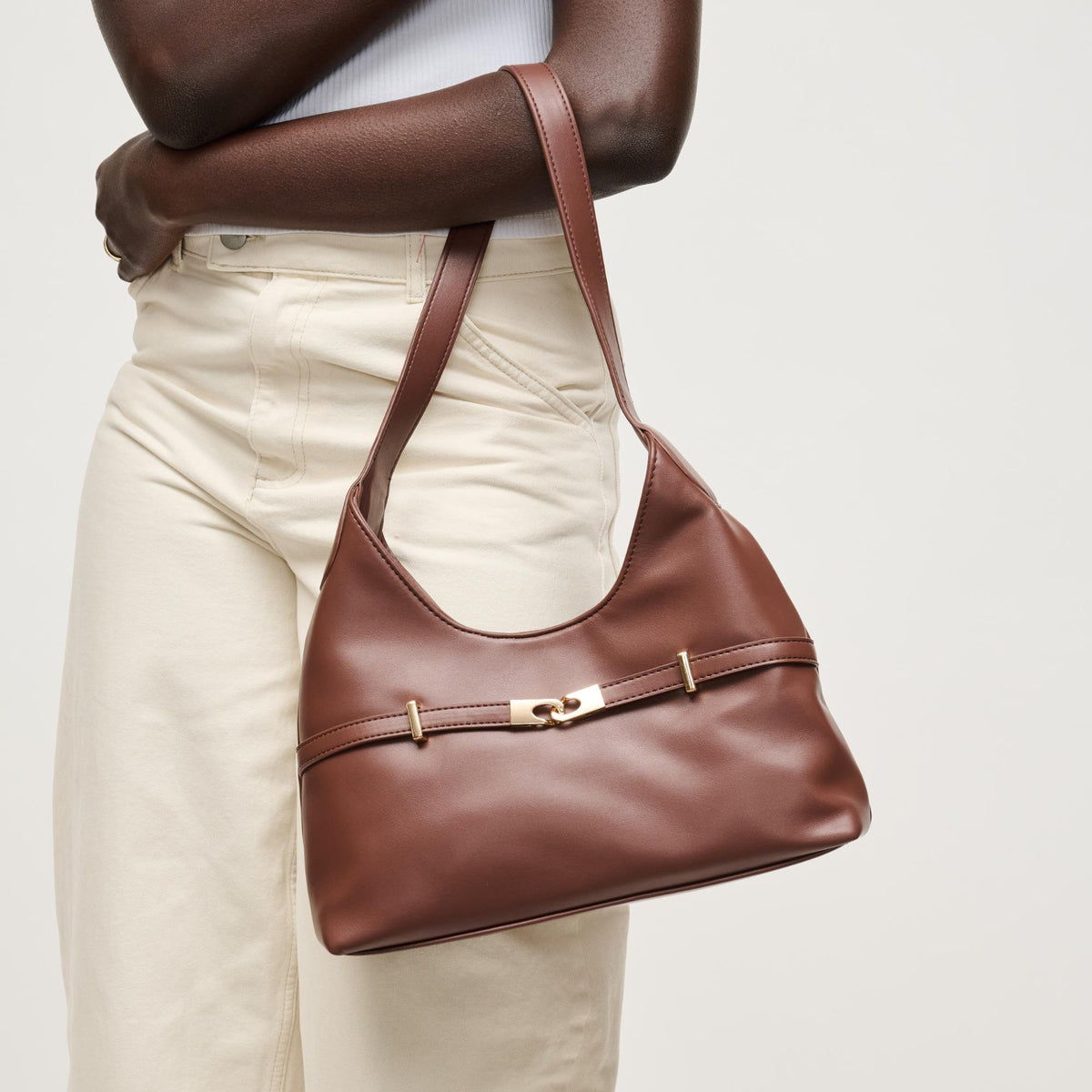 Woman wearing Chocolate Urban Expressions Camila Shoulder Bag 840504205859 View 4 | Chocolate