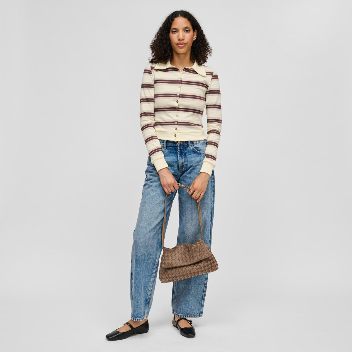 Woman wearing Taupe Urban Expressions Salem Crossbody 840504214684 View 4 | Taupe