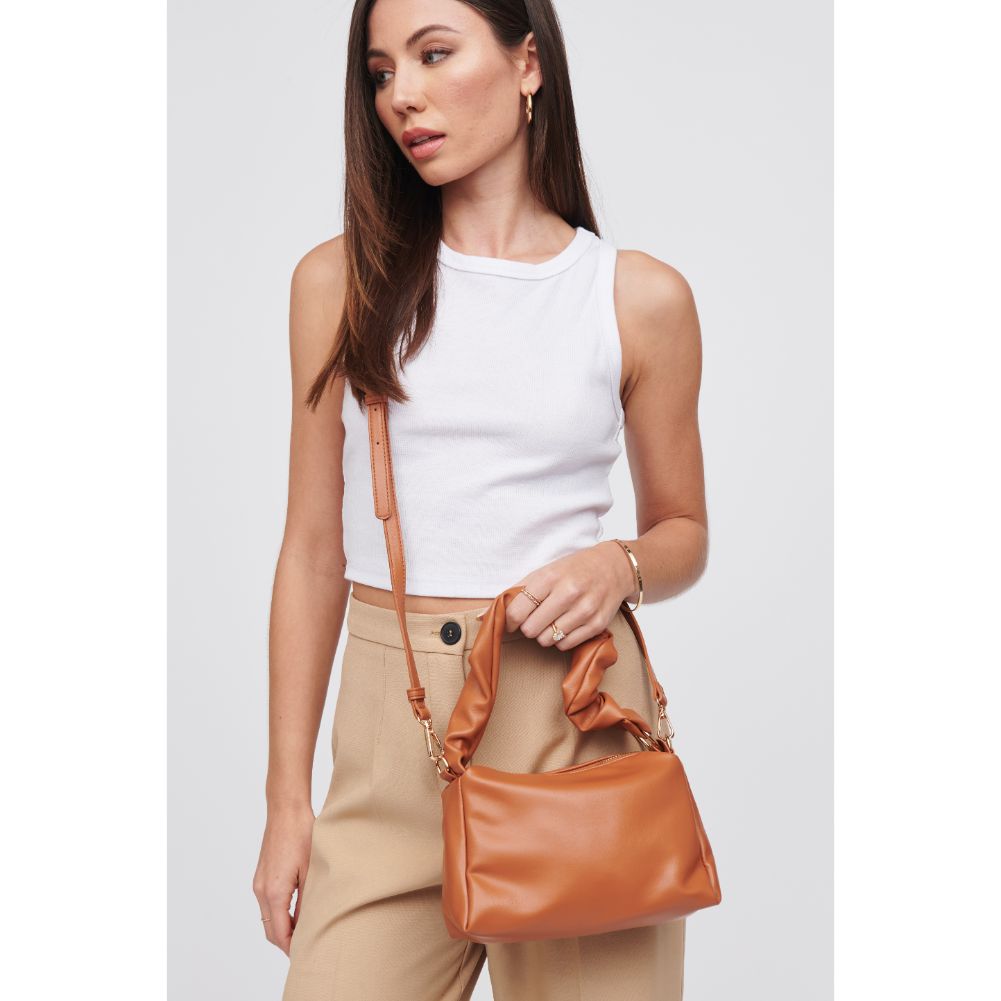 Woman wearing Tan Urban Expressions Nadine Crossbody 818209016162 View 2 | Tan