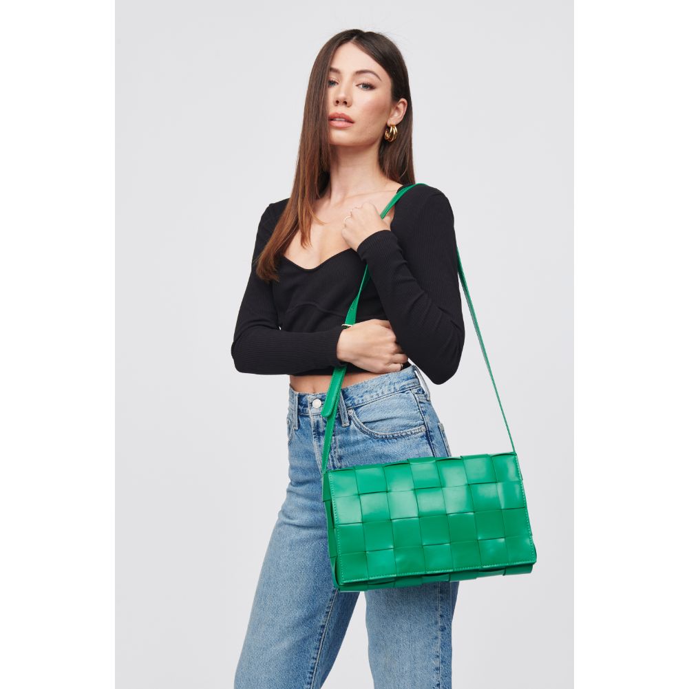 Woman wearing Kelly Green Urban Expressions Olga - Woven Crossbody 818209019309 View 4 | Kelly Green