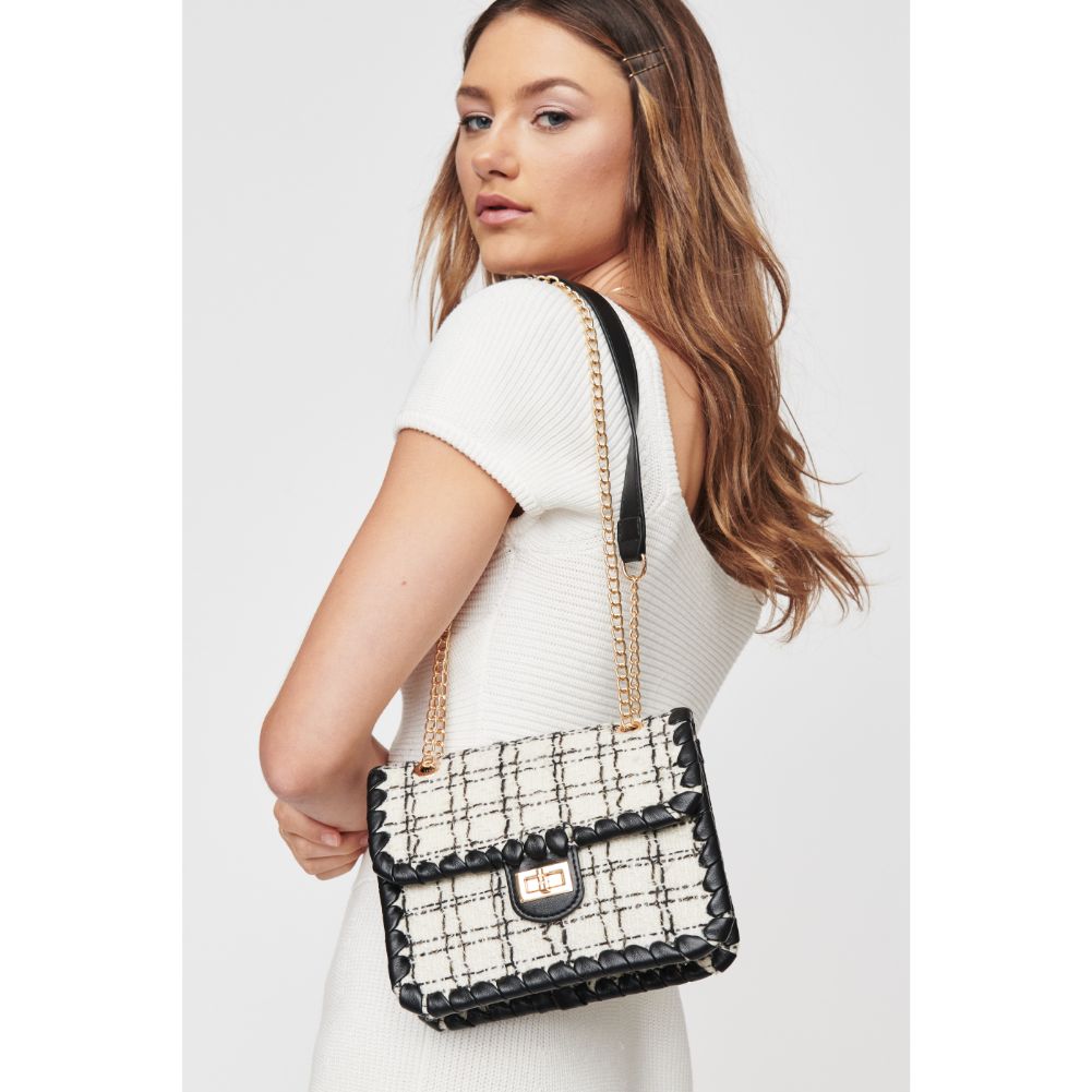 Woman wearing Black White Urban Expressions Marjorie Crossbody 840611101129 View 3 | Black White