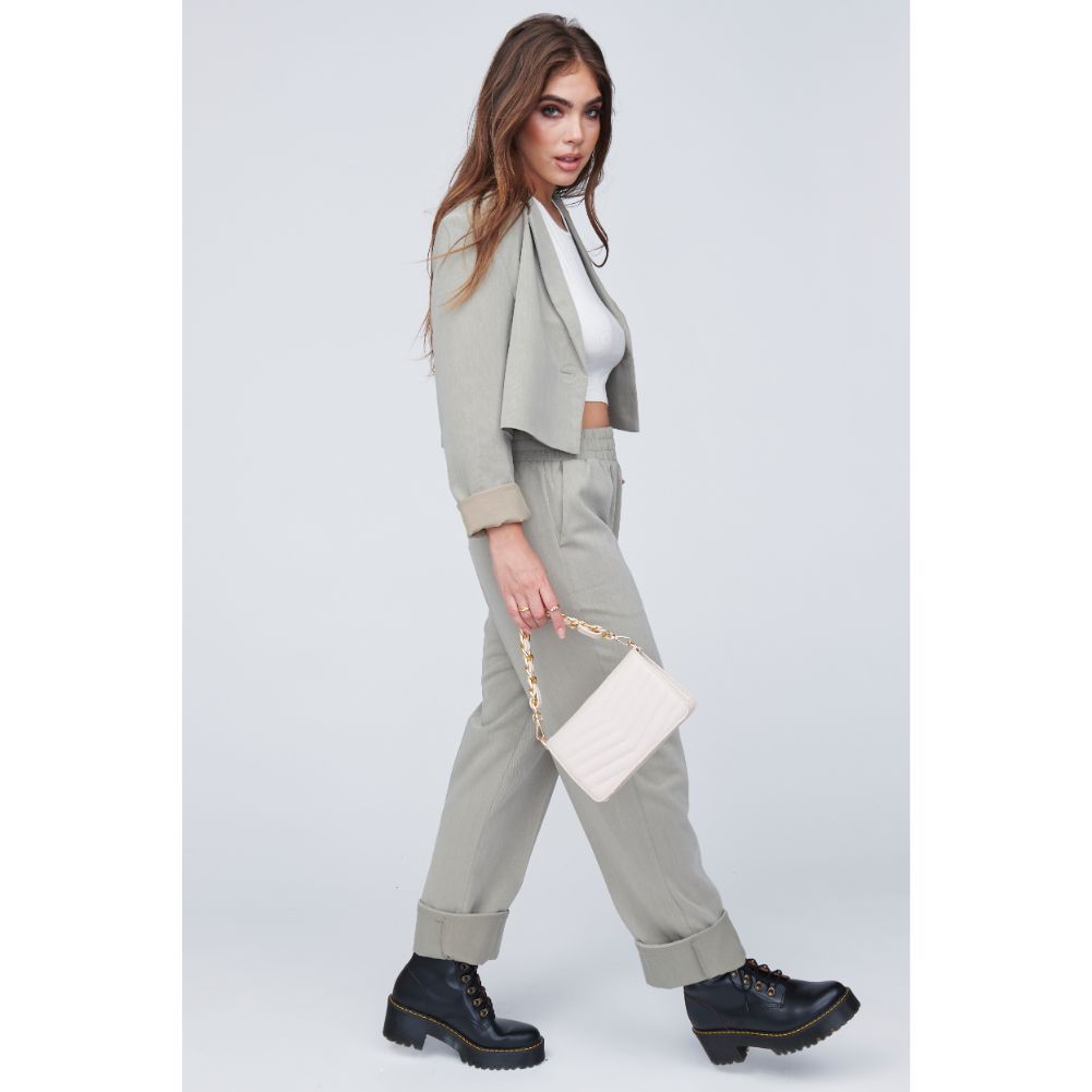 Woman wearing Oatmilk Urban Expressions Genny - Chevron Stitch Crossbody 818209011099 View 4 | Oatmilk