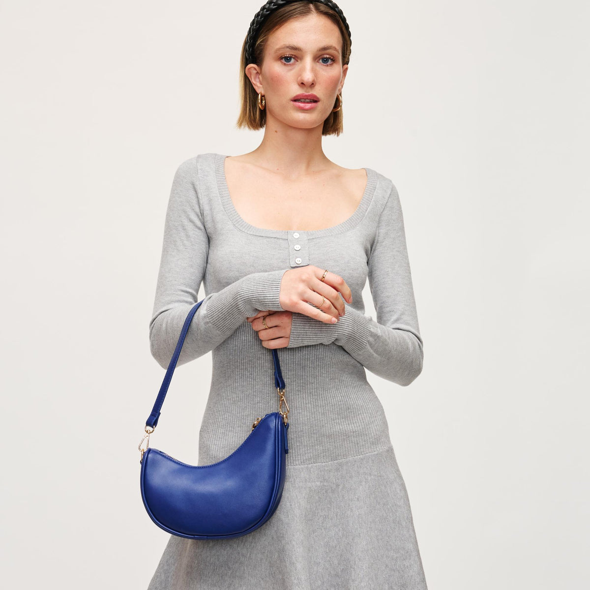 Woman wearing Navy Urban Expressions Mila Crossbody 840611154316 View 2 | Navy