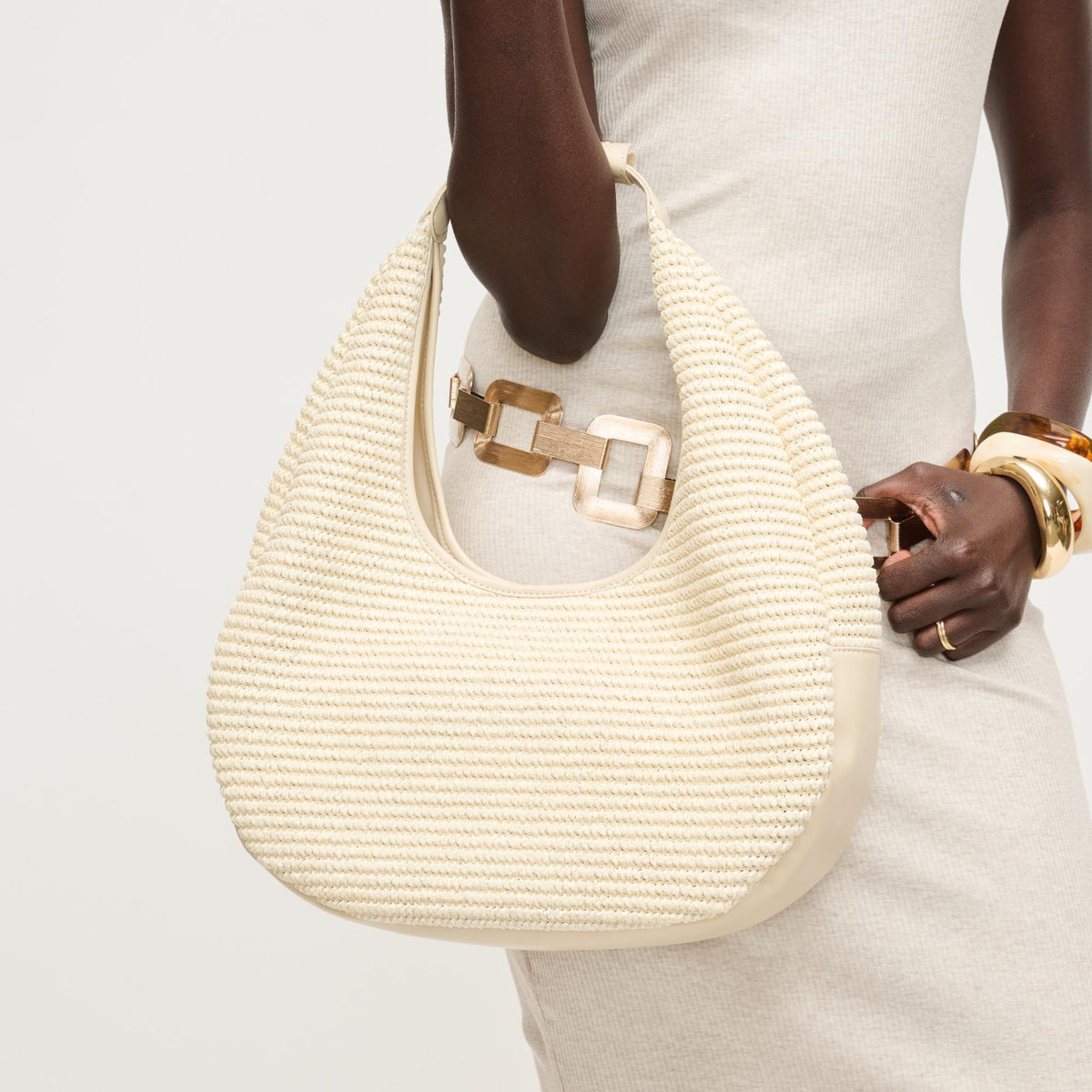 Woman wearing Ivory Urban Expressions Zoey Tote 840504204753 View 1 | Ivory