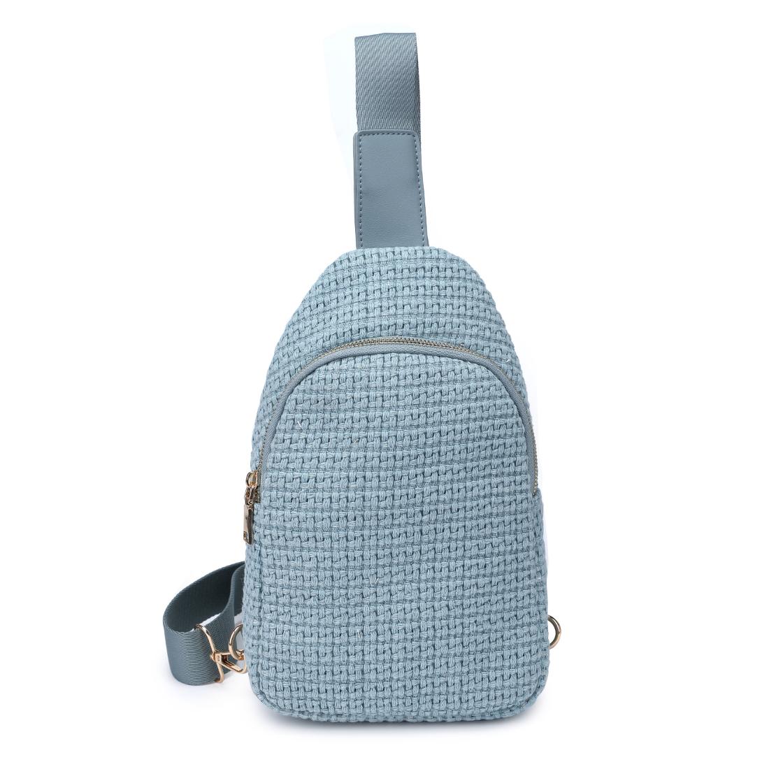 Woman wearing Blue Urban Expressions Jean Sling Backpack 840611146540 View 5 | Blue