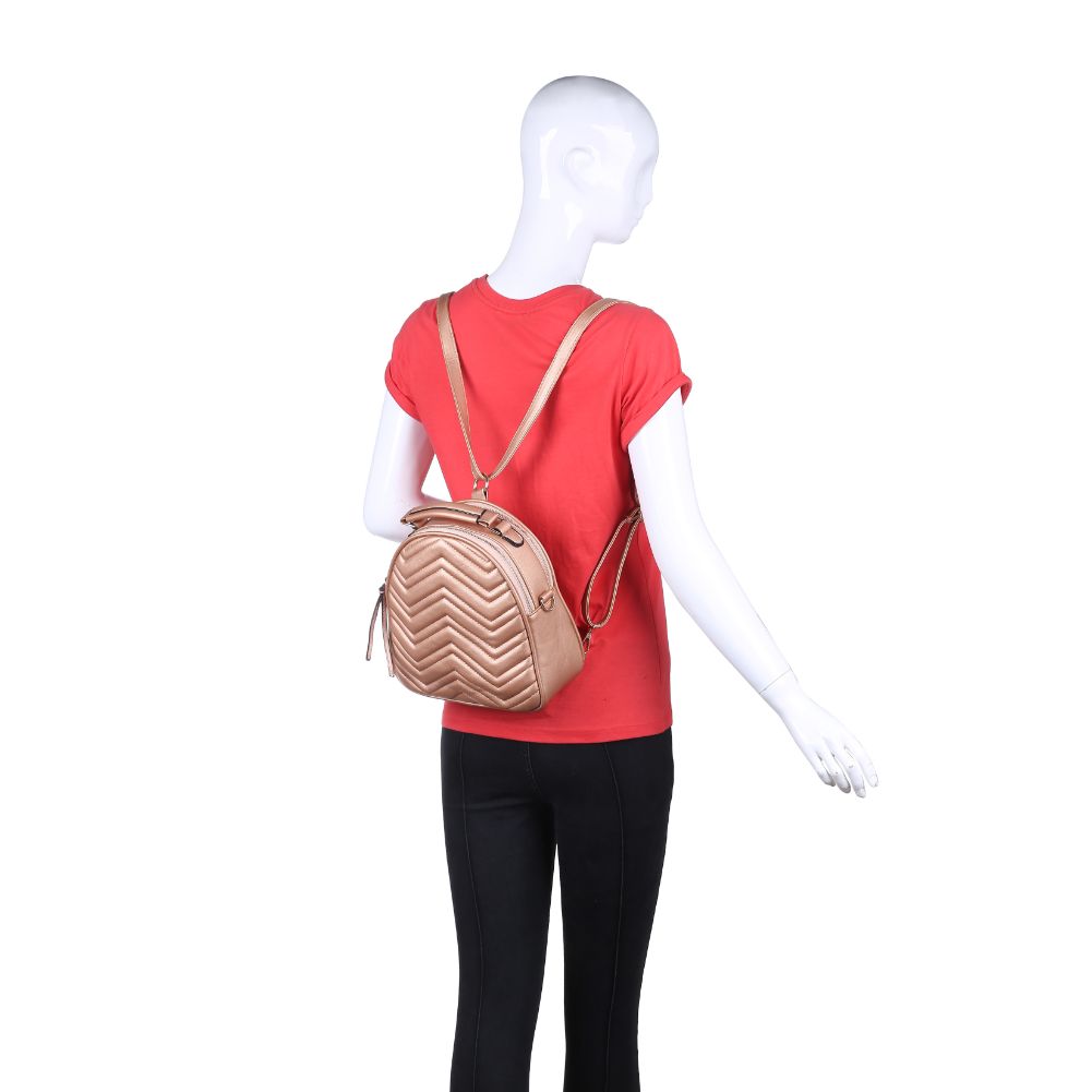 Product Image of Urban Expressions Constance V Stitch Double Zip Backpack 840611168627 View 5 | Rose Gold
