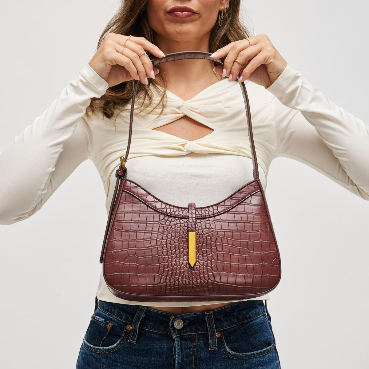 Woman wearing Chocolate Urban Expressions Judith Shoulder Bag 840611199683 View 4 | Chocolate