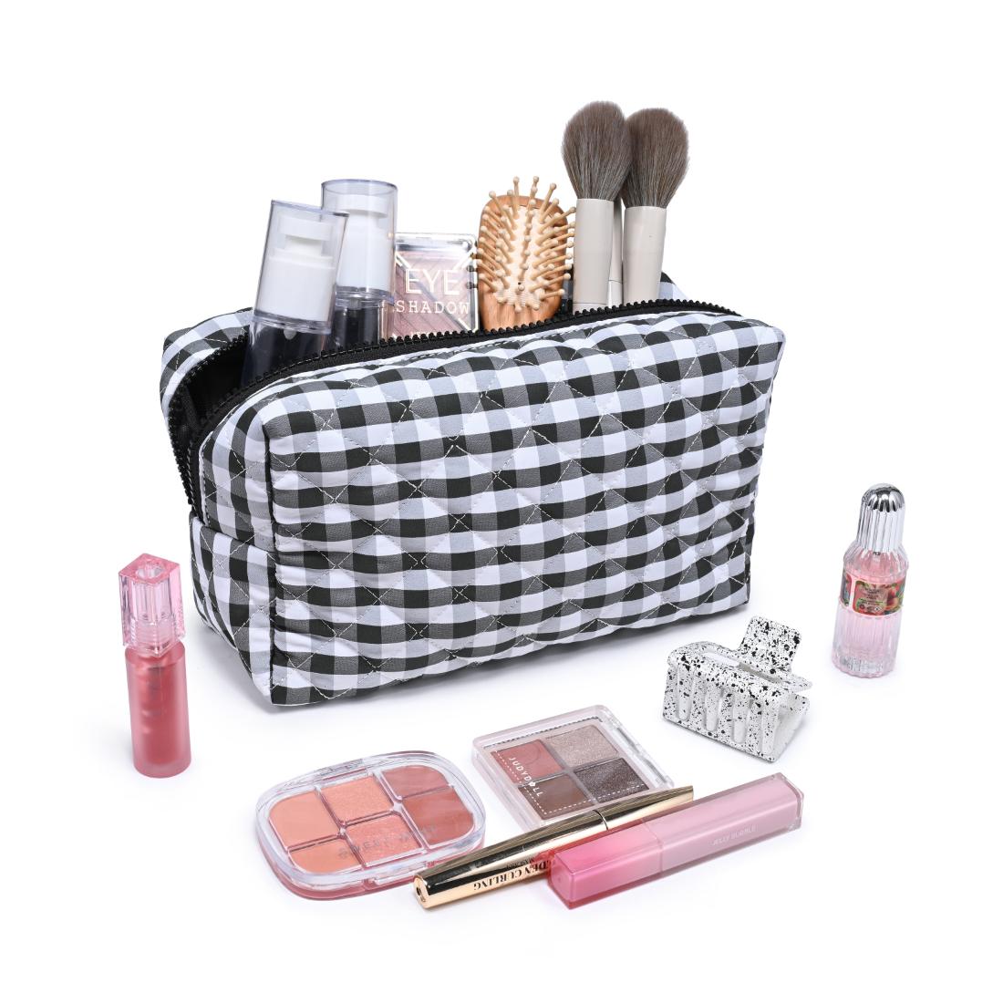 Woman wearing Black Urban Essentials Check Mate Cosmetic & Travel Organizer Pouch 840504209826 View 1 | Black