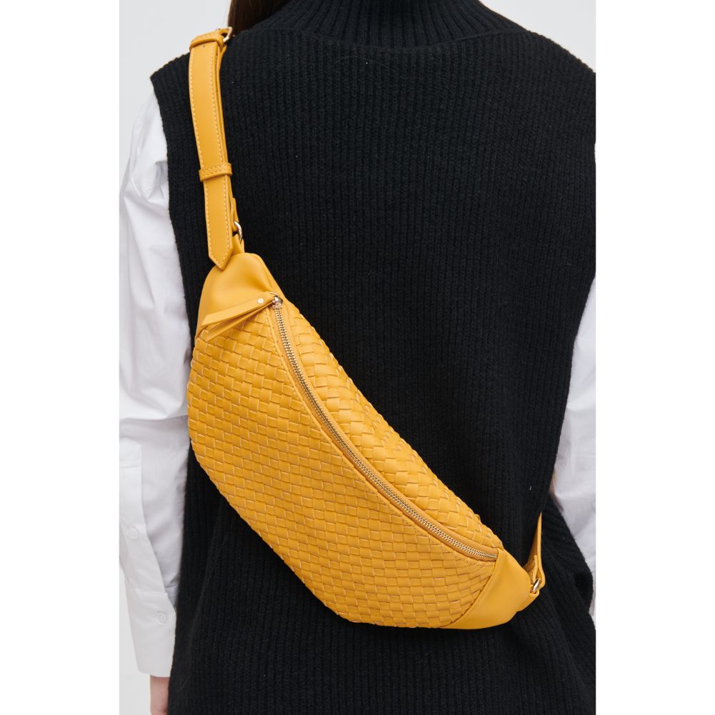 Woman wearing Mustard Urban Expressions Theos Belt Bag 840611107367 View 4 | Mustard