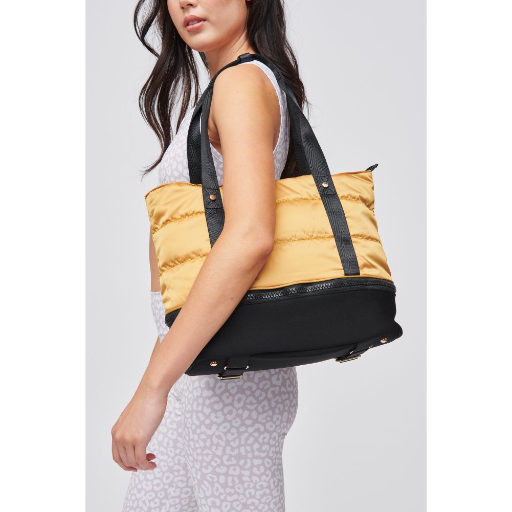 Woman wearing Mustard Urban Expressions Handstand Tote 840611137586 View 2 | Mustard