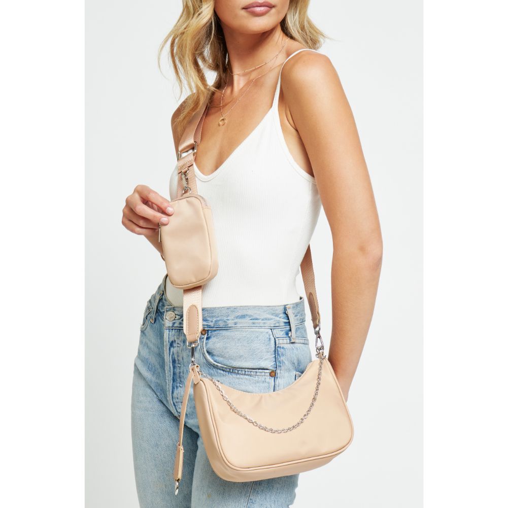 Woman wearing Nude Urban Expressions Joss - Nylon Crossbody 840611176837 View 1 | Nude