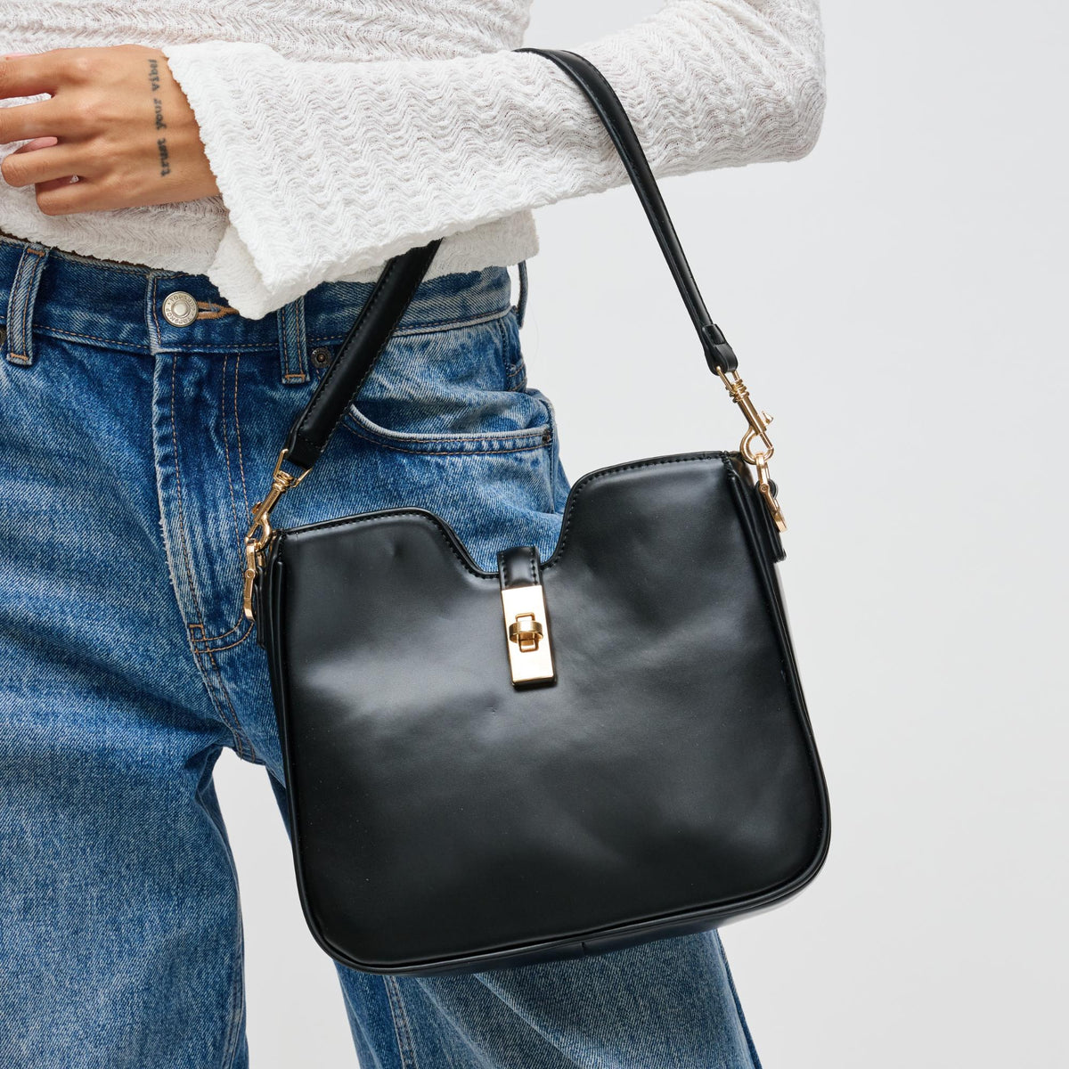 Woman wearing Black Urban Expressions Melissa Tote 840611199157 View 4 | Black
