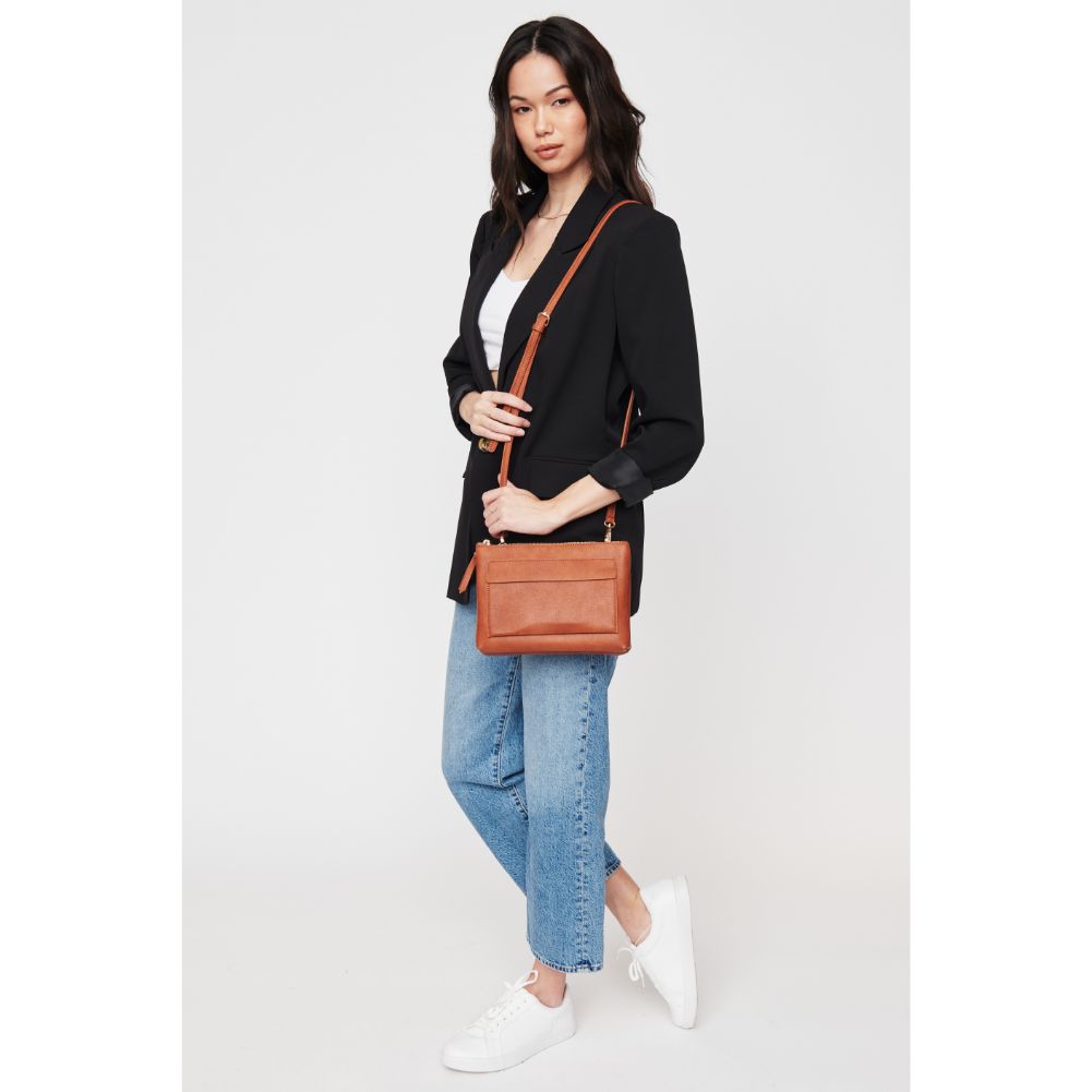 Woman wearing Tan Urban Expressions Morris Crossbody 840611105875 View 3 | Tan