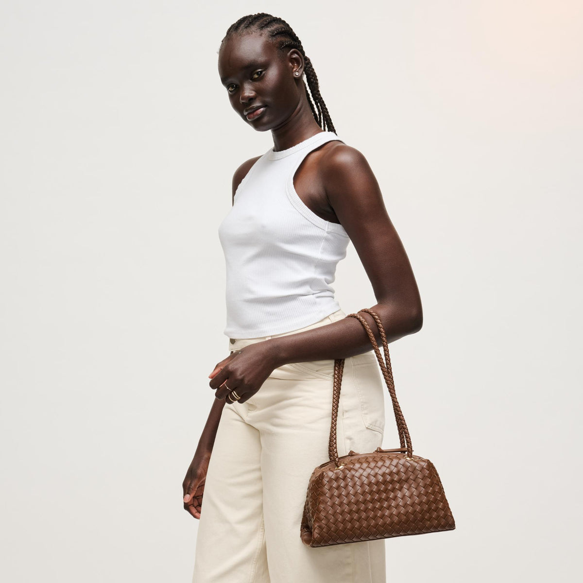 Woman wearing Chocolate Urban Expressions Chloe Shoulder Bag 840504204395 View 3 | Chocolate