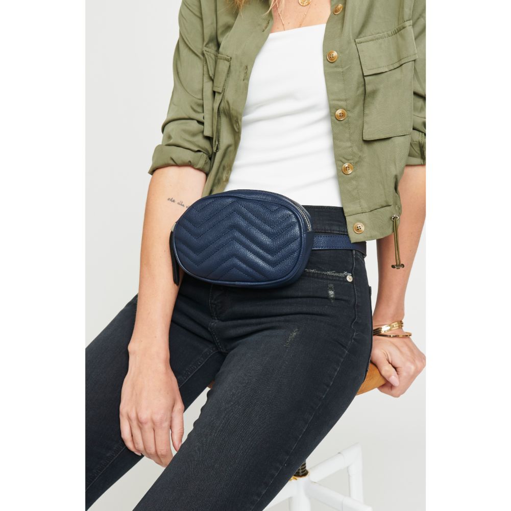 Woman wearing Navy Urban Expressions Sage Belt Bag 840611152138 View 3 | Navy
