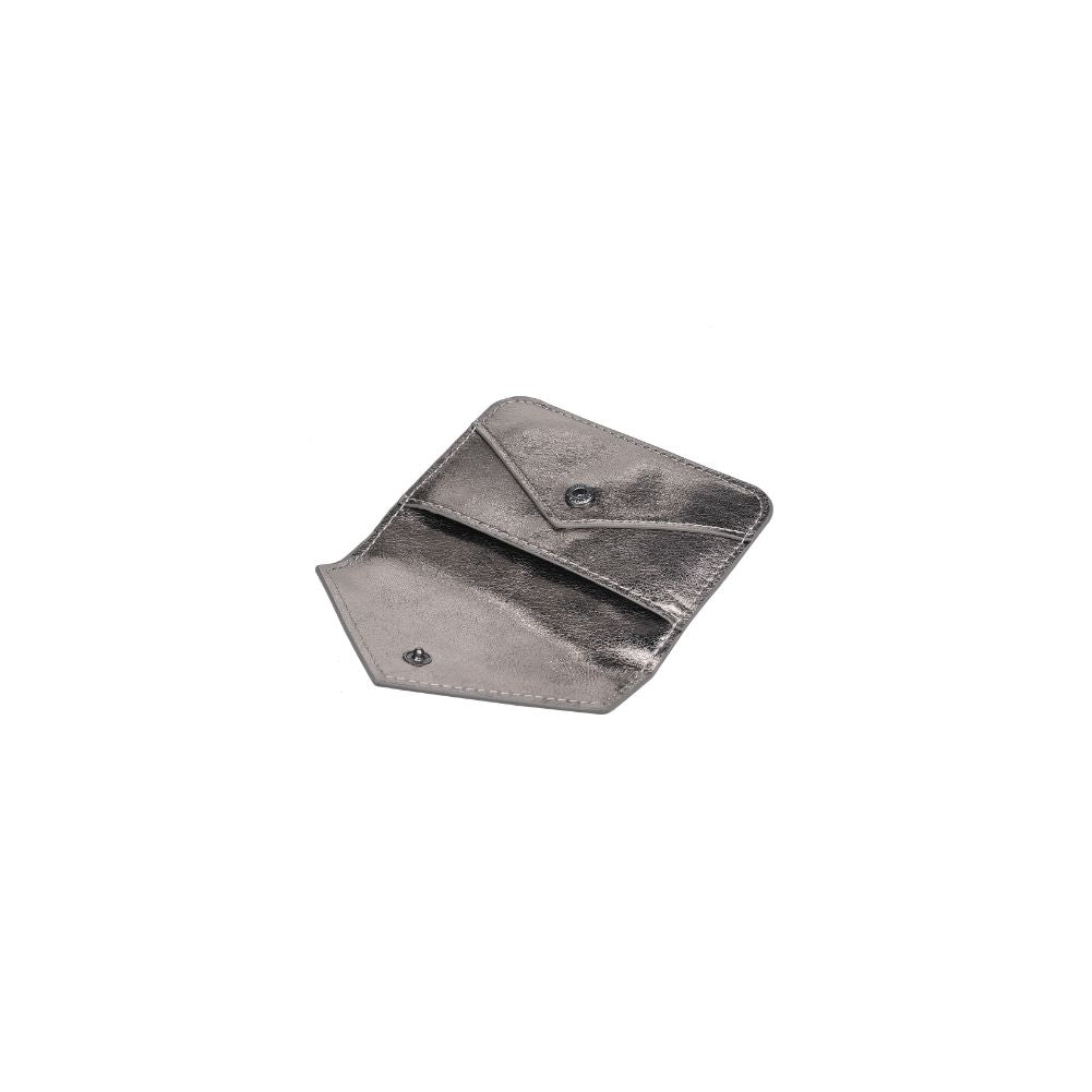 Woman wearing Pewter Urban Expressions Fifi Metallic Card Holder 840611119452 View 9 | Pewter