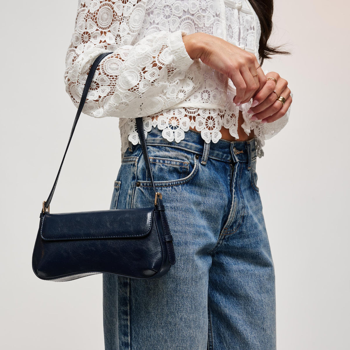Woman wearing Midnight Urban Expressions Jameson Shoulder Bag 840504212130 View 1 | Midnight