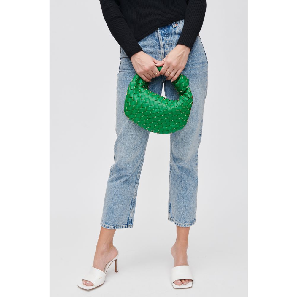 Woman wearing Kelly Green Urban Expressions Tracy - Woven Clutch 840611107800 View 2 | Kelly Green