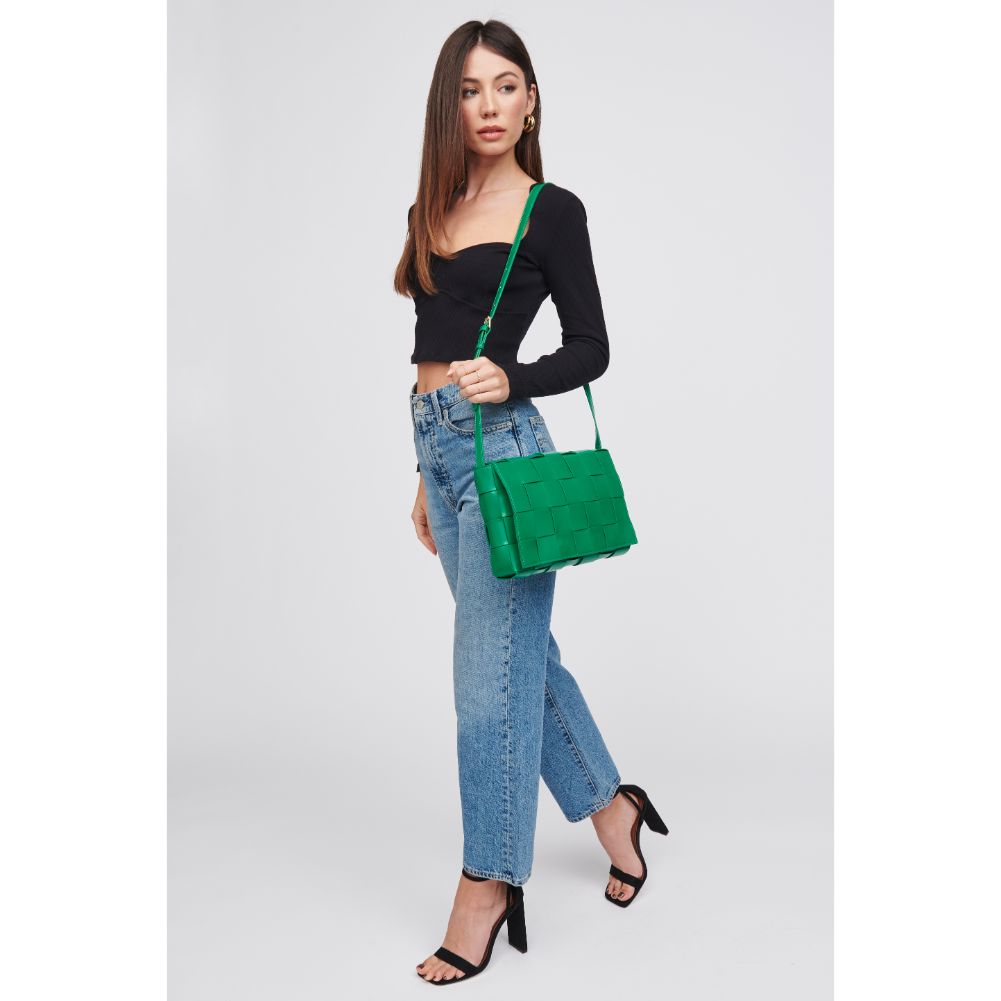 Woman wearing Kelly Green Urban Expressions Olga - Woven Crossbody 818209019309 View 3 | Kelly Green