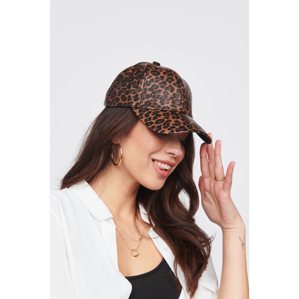 Woman wearing Leopard Urban Expressions Vegan Leather Baseball Hat Baseball Cap 818209014762 View 1 | Leopard