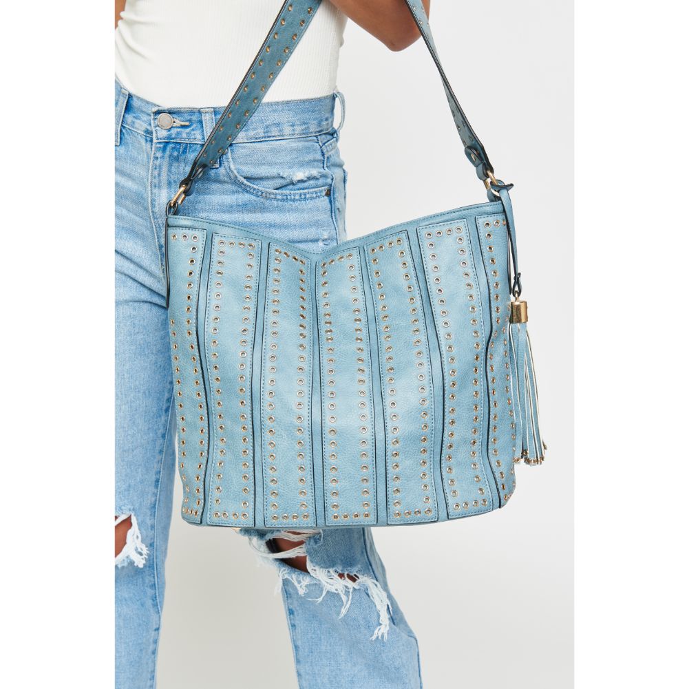 Woman wearing Blue Urban Expressions Nicola Hobo NA-840611126368 View 4 | Blue