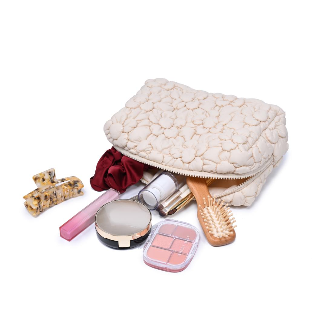 Woman wearing Cream Urban Essentials Flora Pop - Nylon Cosmetic & Travel Organizer Pouch 840611144188 View 1 | Cream