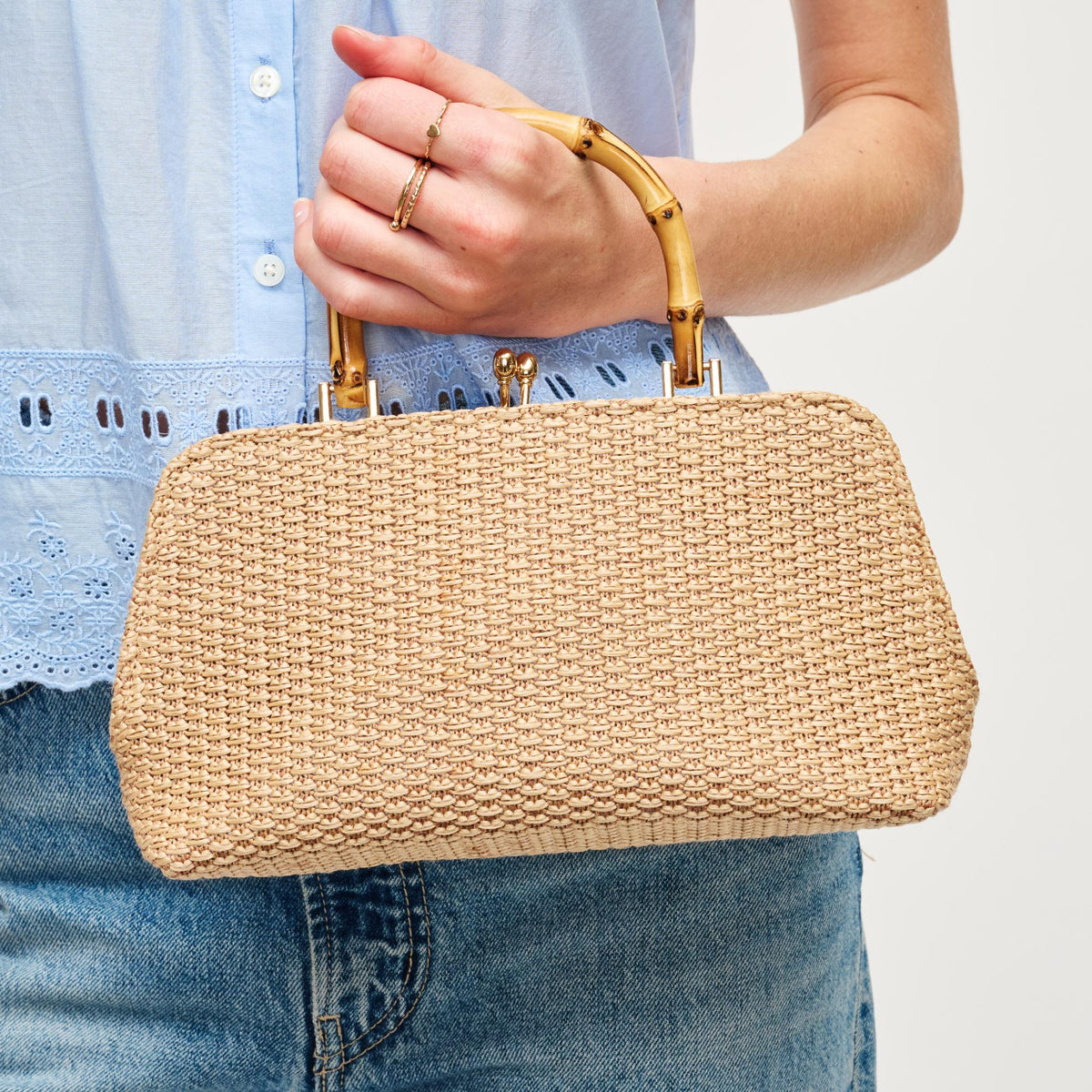 Woman wearing Natural Urban Expressions Lucy - Straw Crossbody 840611154378 View 1 | Natural