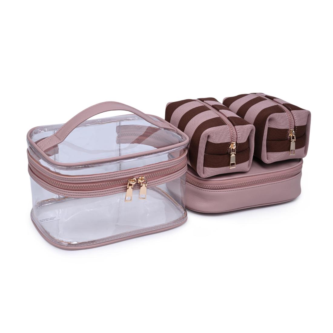 Woman wearing Pink Brown Urban Essentials Essential Stripes - 4 Piece Train Case Set 840504215674 View 2 | Pink Brown