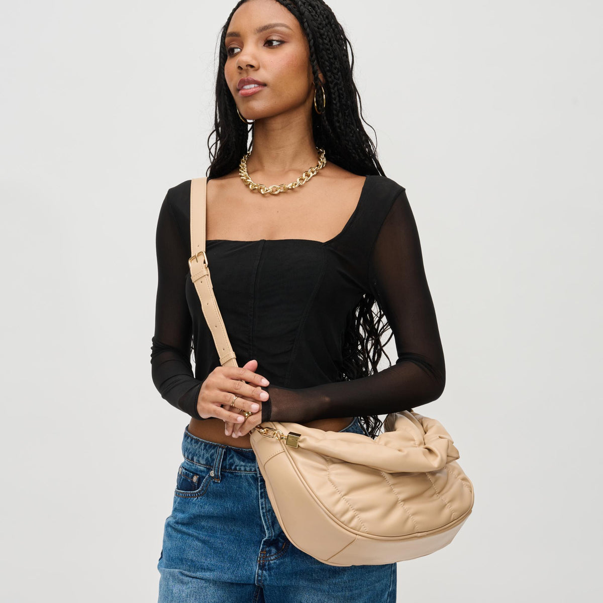Woman wearing Natural Urban Expressions Whitney Crossbody 840611130600 View 3 | Natural