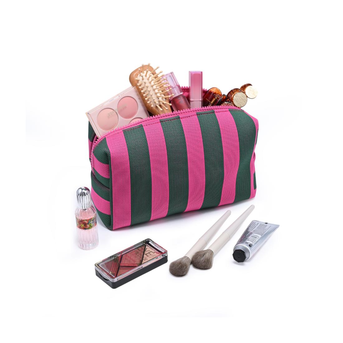Urban Essentials Essential Stripe Cosmetic & Travel Organizer Pouch 840504215865 View 5 | Fuchsia Emerald