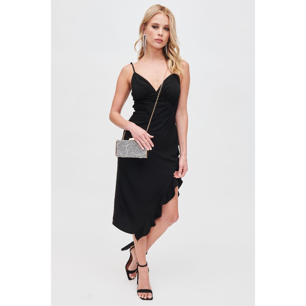 Woman wearing Black Silver Urban Expressions Madelyn Evening Bag 840611118813 View 4 | Black Silver