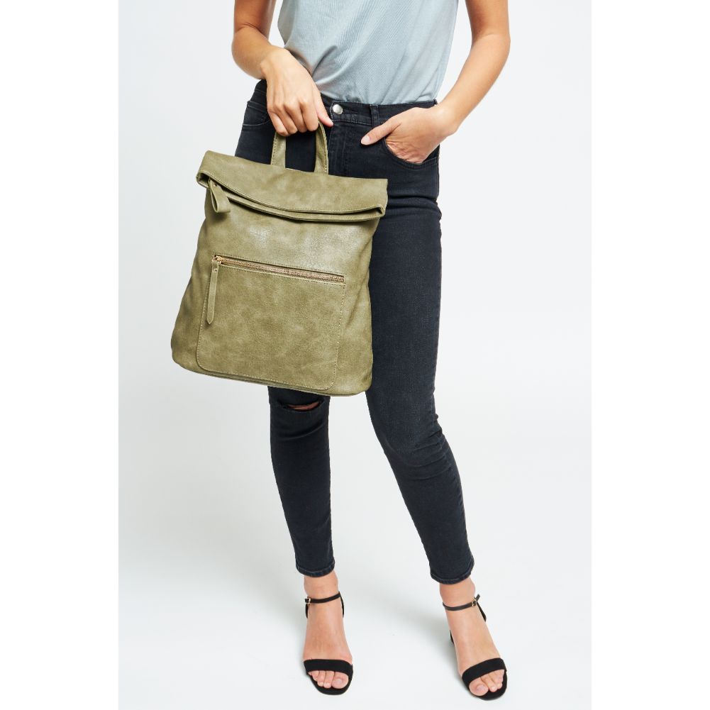 Woman wearing Sage Urban Expressions Lennon Backpack 840611176561 View 4 | Sage