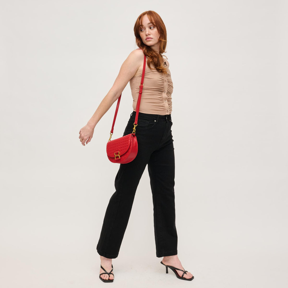 Woman wearing Red Urban Expressions Alise Crossbody 840611143419 View 3 | Red