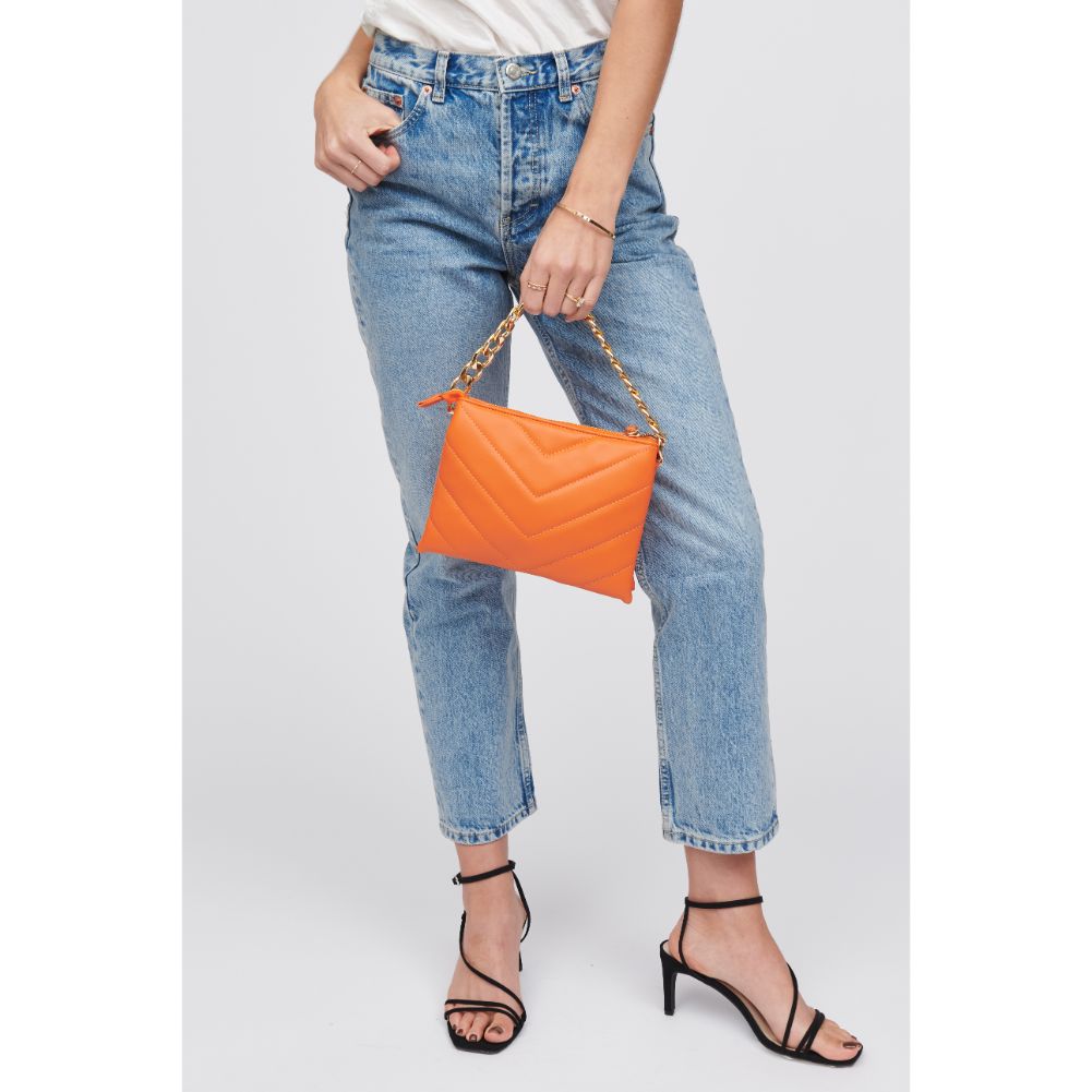 Woman wearing Tangerine Urban Expressions Andie Crossbody 840611100955 View 2 | Tangerine