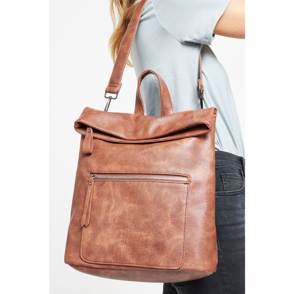 Woman wearing Cognac Urban Expressions Lennon Backpack 840611134837 View 4 | Cognac