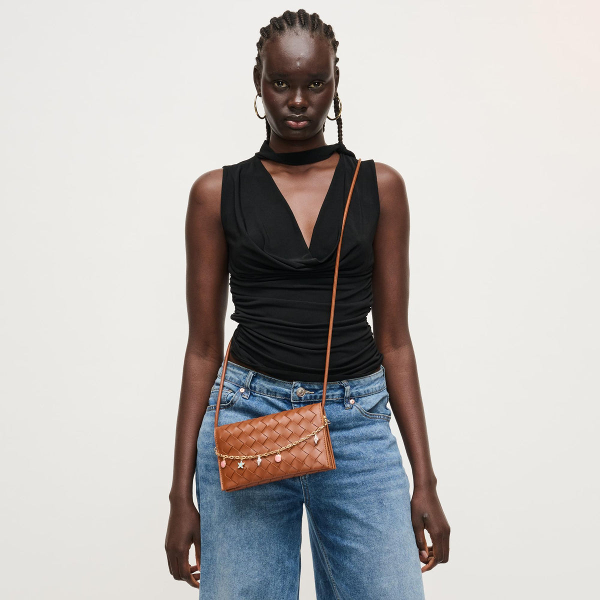 Woman wearing Chocolate Urban Expressions Aubrey Crossbody 840504205651 View 3 | Chocolate