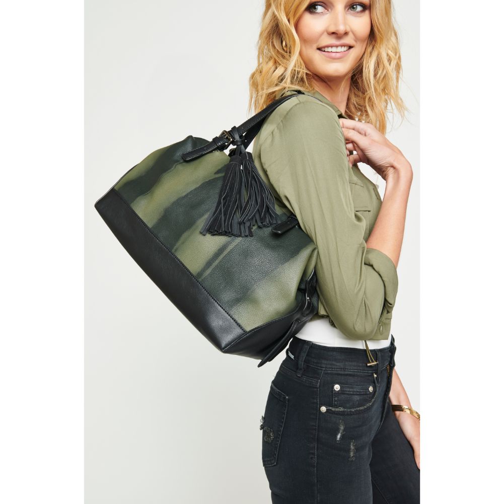 Woman wearing Olive Urban Expressions Wilder Satchel 840611122544 View 2 | Olive